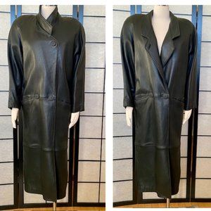 Cassidy Vintage 80's Leather Tapered Trench Coat - Small